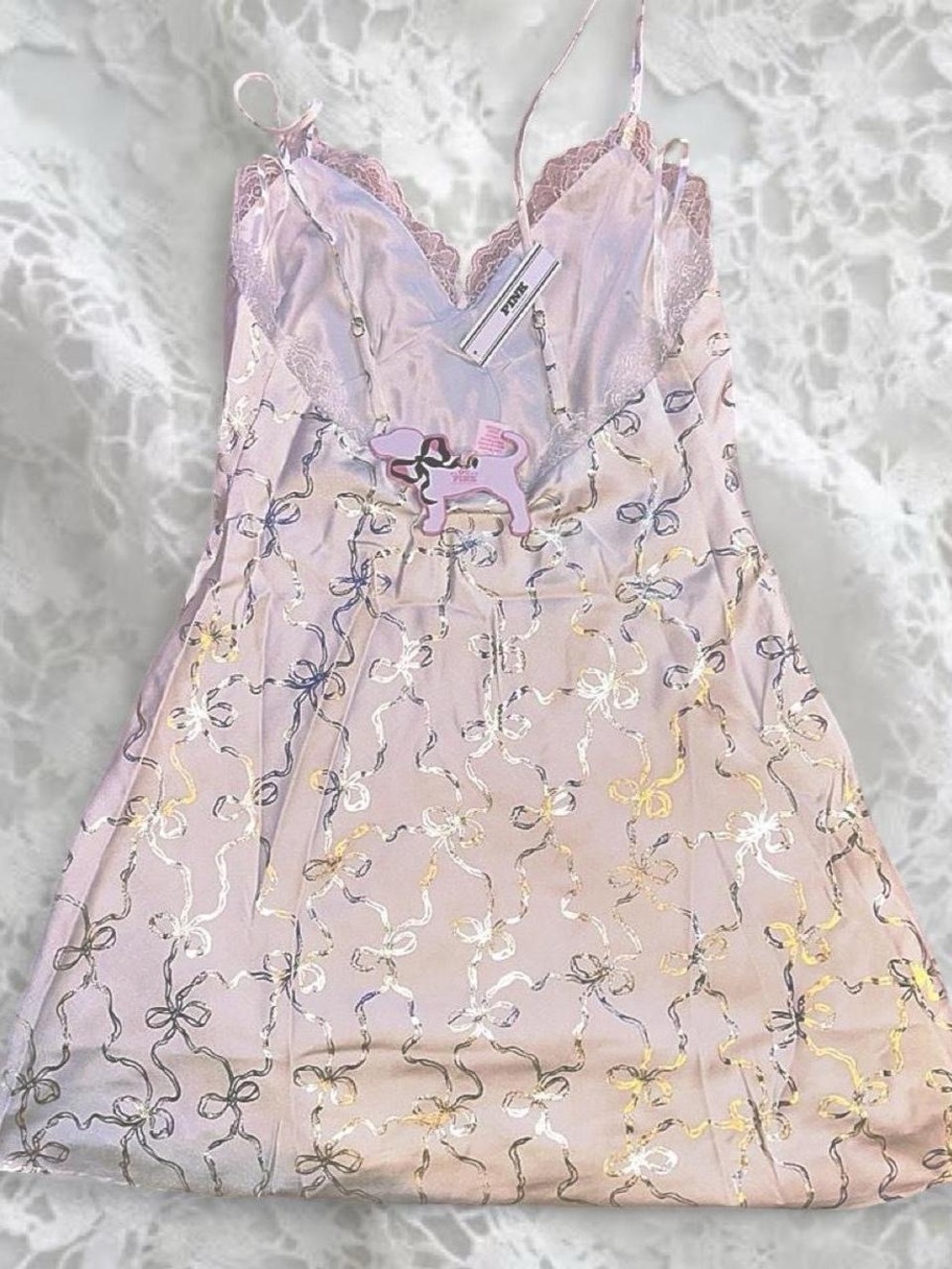 Victoria’s Secret PINK x LoveShackFancy Mini Satin Dress in Coconut White 🎀🥥 - Picture 3 of 5